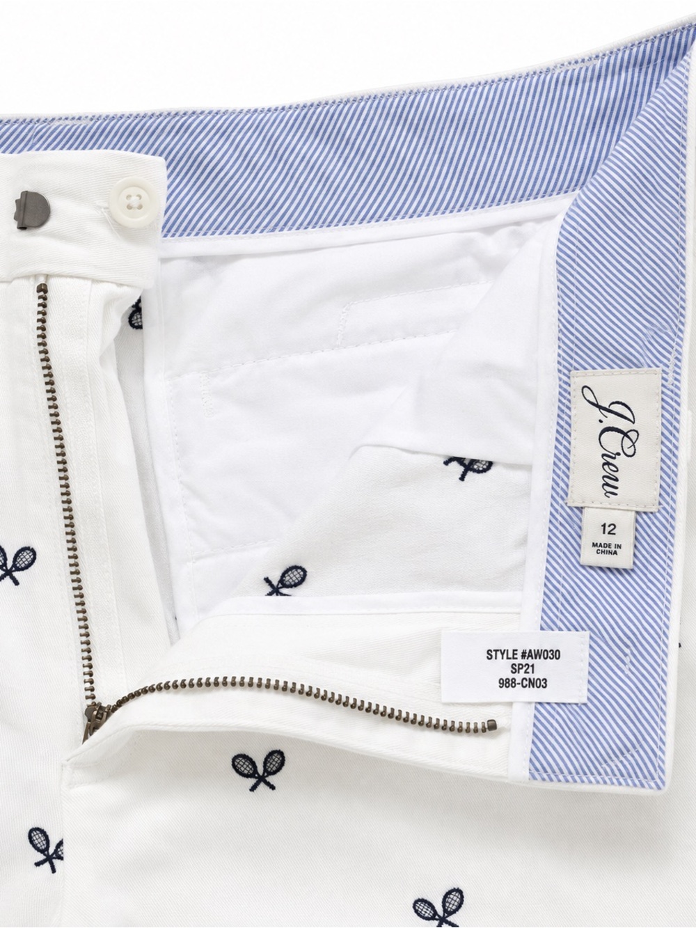 J. Crew White Shorts with Navy Tennis Racket Embroidery - Picture 7 of 7